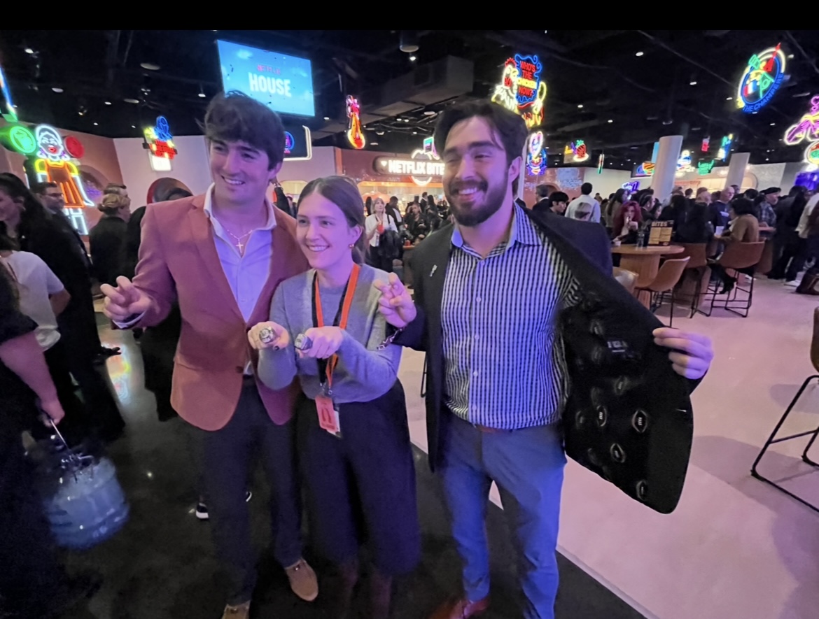 TCU Football Players Keagan Cunningham and Franklin Estrada Pose with Katie Webb From Netflix - 1